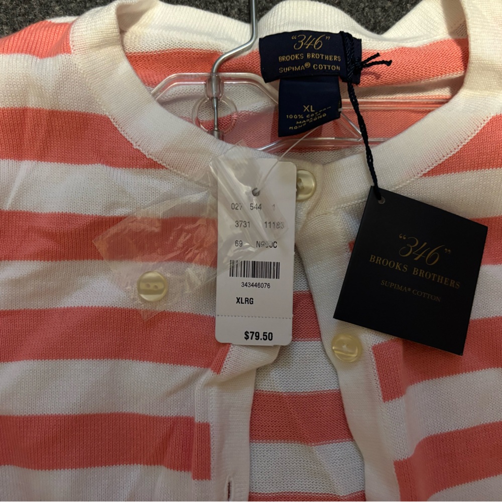 Brooks Brothers Coral and White Striped Cardigan - Picture 2 of 2